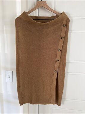 H&M Camel Brown Button-Trim Knit Midi Skirt and Sweater Set